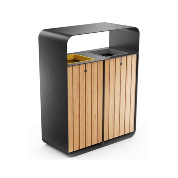 Poubelle publique de déchets de la poubelle 2 de bac de recyclage en bois extérieur contemporain de compartiments