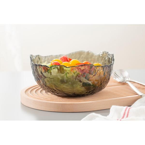 Smoked Extra Large Glass Kitchen Wares 35 Oz Irregular Glass Salad Serving Bowl