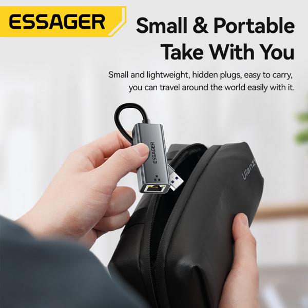 ESSAGER 2 en 1 Adaptateur Ethernet USB de type C à RJ45 1000 Mbps