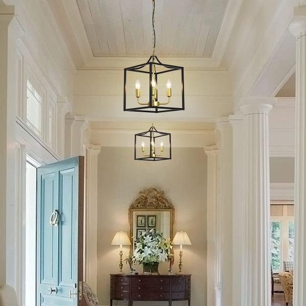 Industrial Metal Lantern Chandeliers 4-Light Adjustable Height Farmhouse Chandelier(WH-CI-136)