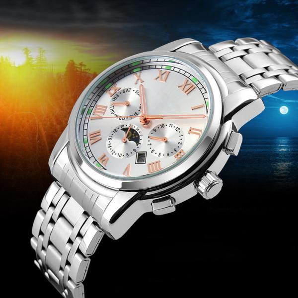 Classic Business Steel Belt Roman Numerals Subdial Watch For Men