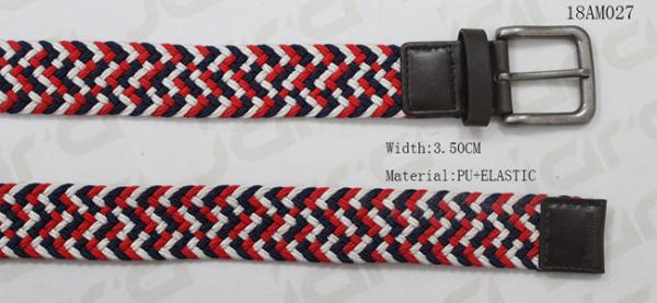 Red Elastic/ Coffee PU Men's Stretchable Belts , Old Silver Buckle Elastic Trouser Belts