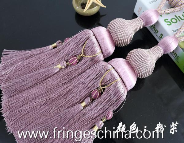 Delicate custom long tassel fringe trimming for curtain attractive tieback hanging ball
