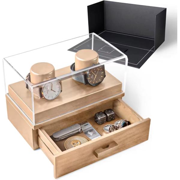 Cuadro de almacenamiento de relojes Vintage a medida Cuadro de cajón de relojes de madera de cubierta acrílica clara