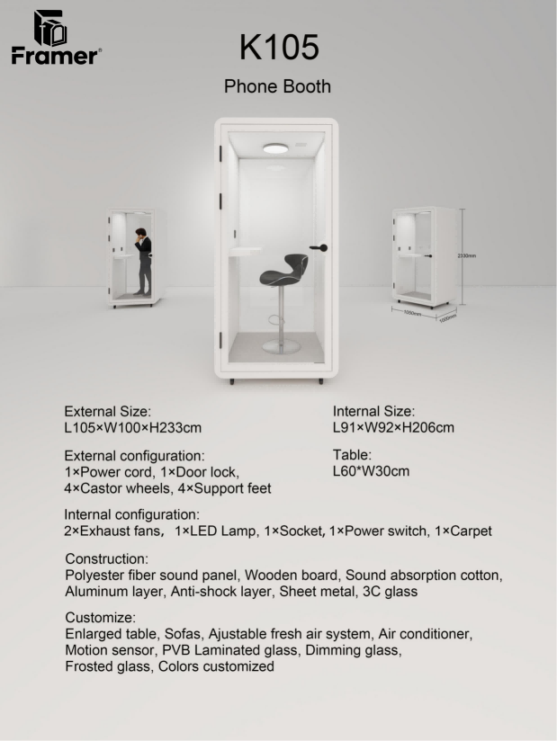 Cabina telefónica con cancelación de ruido de confort, cabinas de oficina acústicas portátiles para una sola persona