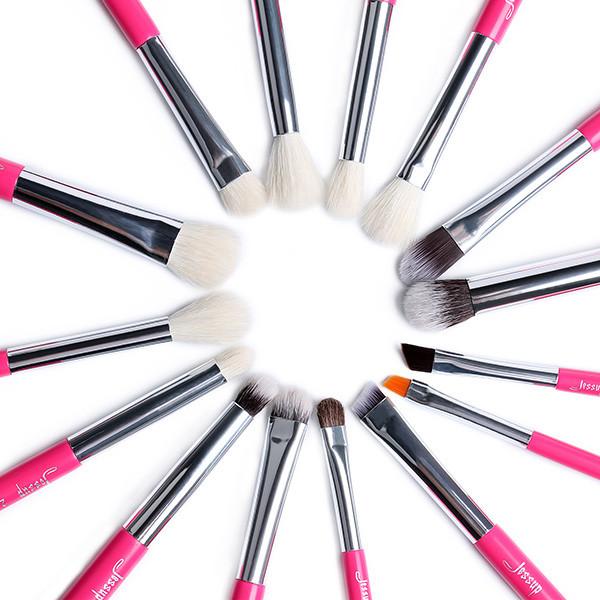 Jessup 15pcs Rose-carmin/Silver  Eye Makeup Brush Set Wood Handle Cosmetic Makeup Brush Set T197