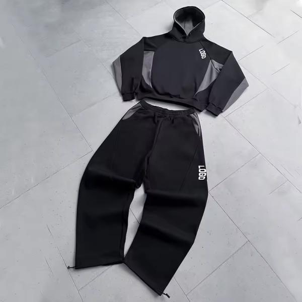 Traje de pista personalizado 100% de algodón capas de vellón de algodón de gran tamaño pesado pesado y juego de sudaderas