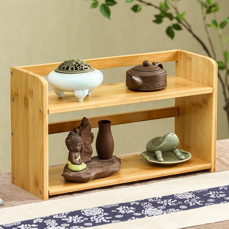Custom Size Antique Double-Layer Solid Wood Book Kitchen Storage Rack Cup Holder for Tea Coffee Cups Dinnerware