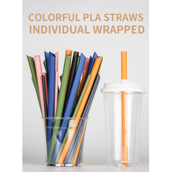 OEM factory Colorful Compostable Individually Wrapped packing Disposable PLA Straws