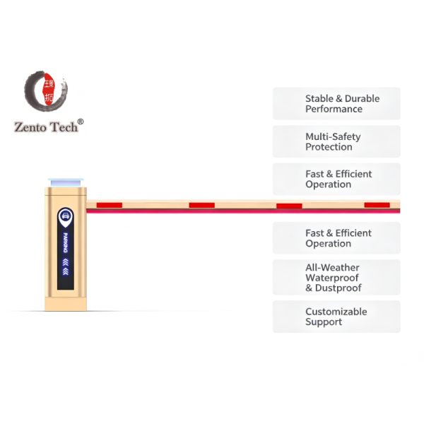 Zento IP67 Waterproof Boom Barrier Gate 24V DC Smart Automatic Boom Barrier for Residential Parking Management System