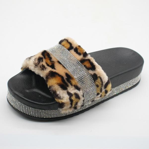 Non Slip 35 22.5cm Platform Fluffy Slippers Shiny Warm Faux Fur