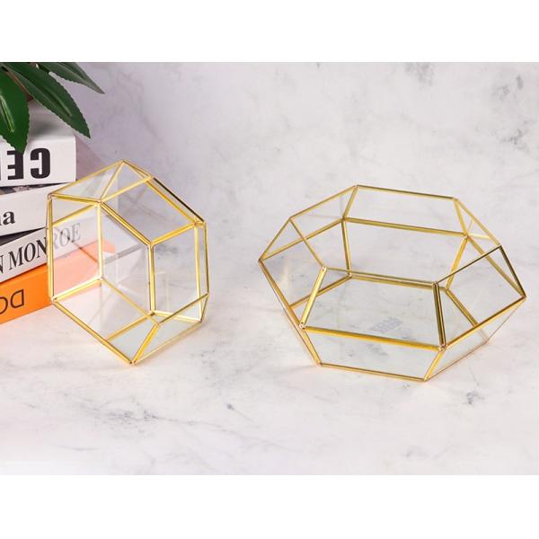 Brass copper glass artifact rimmed Display box hexagonal geometric plant greenhouse decoration Yiwu wholesale