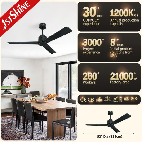 Ventilador de teto de madeira maciça preto contemporâneo de 52 com controle remoto