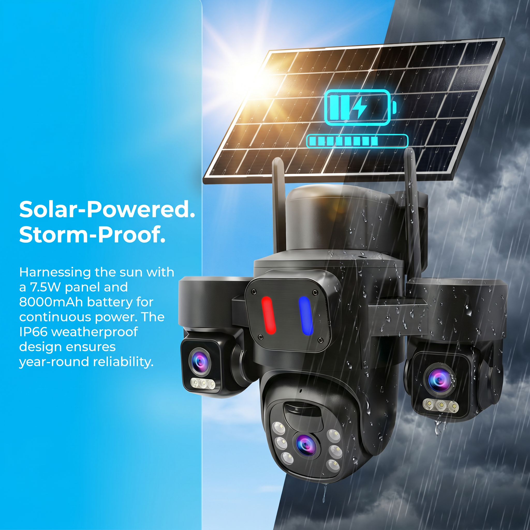 Solar Powered Wireless Outdoor Security Camera, 14 PCS LED Fill Lights, PIR Human Motion Detection, WiFi Connection, IP66 Weatherproof Two-Way Audio Surveillance Camera for Yard Garage Home Monitoring