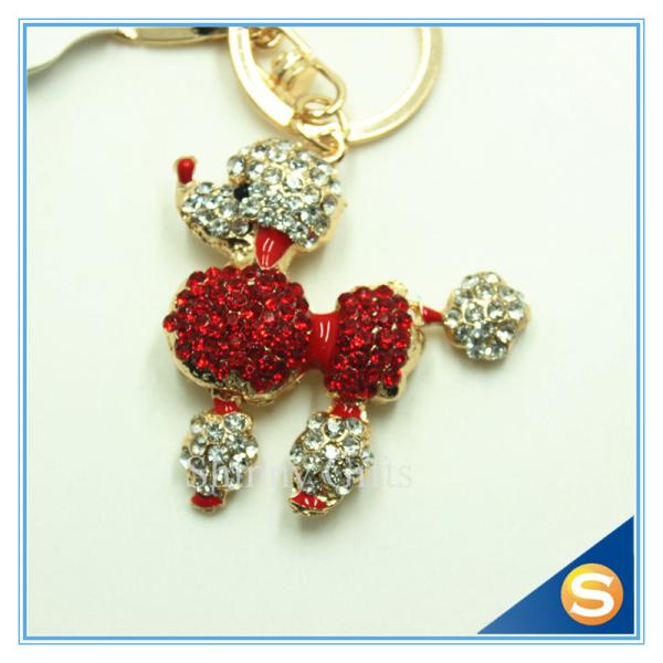 Novelty Custom Cartoon Dog Rhinestone Animal Key Ring Metal Charm Pendant Key Chain