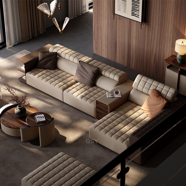 Comfortable L Shape Living Room Leisure Wooden 7 Seater Leather Sectional Recliner Designs Modern Sofa Set 7 Seater