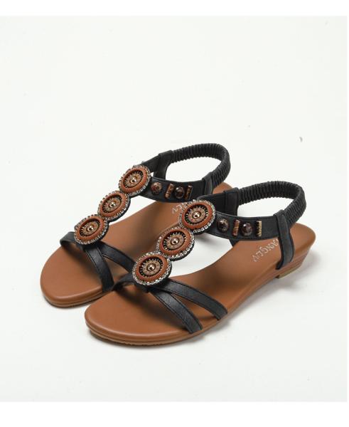BS175 Fashion Sandals Women'S European And American Rhinestone Cross Strap Back Zipper Wedge Heel Mid-Heel Women'S Shoes