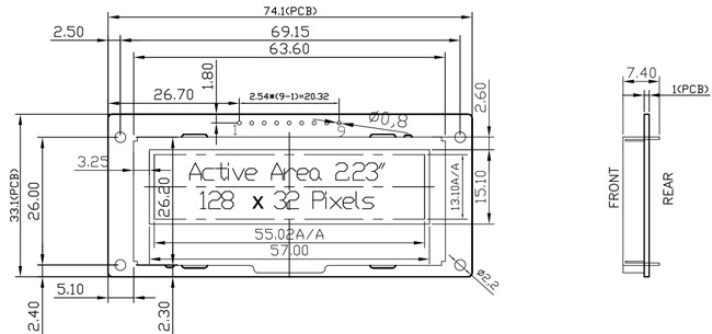 128x32 точки OLED графический дисплей Модуль 2.23 дюйма SPI интерфейс