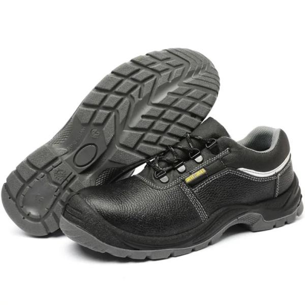 Black Leather Non Slip Work Shoes Durable Steel Tip Safety Shoes For Men