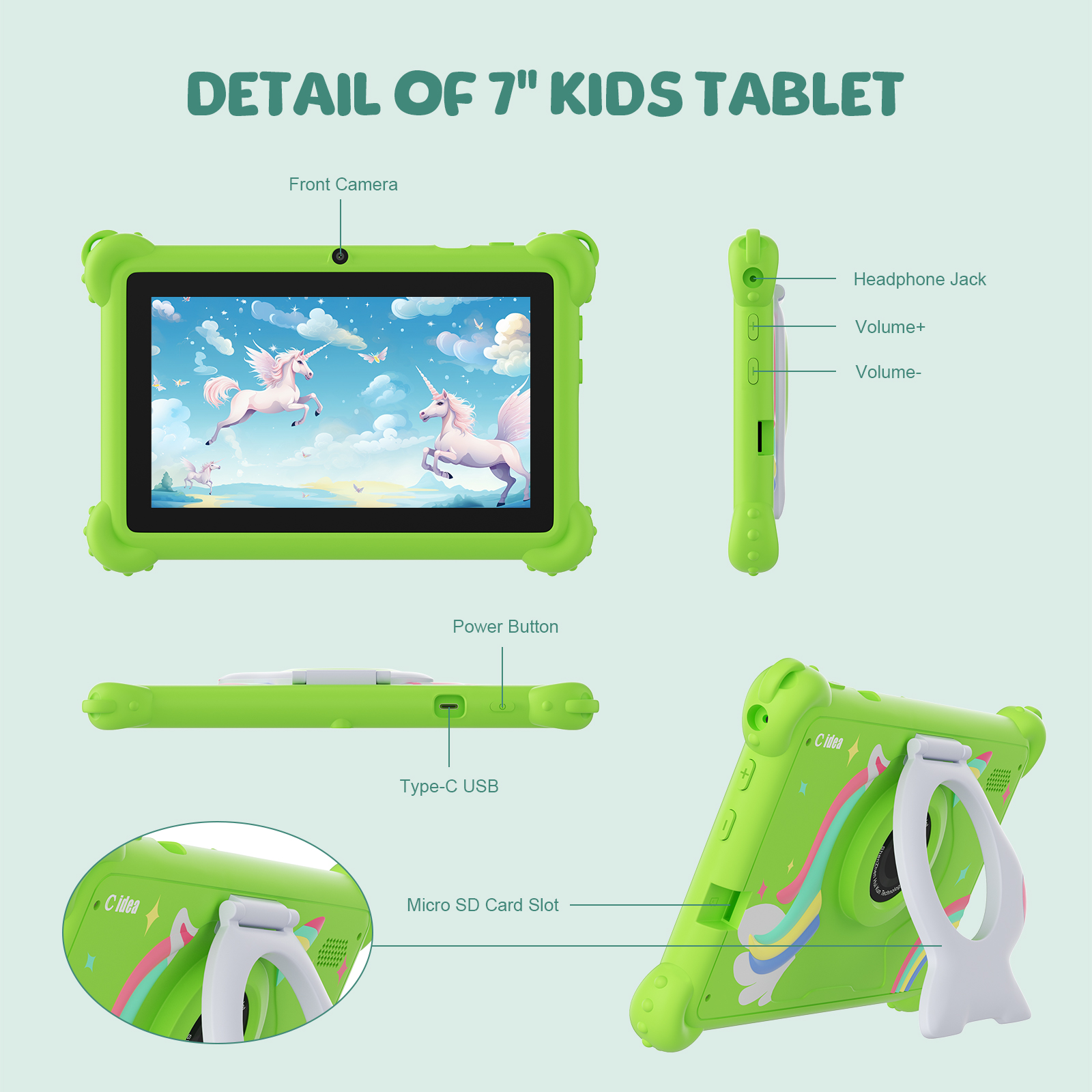 C идея 2024 Kids Learning Tablet Android 12 Предварительно загруженные приложения и долговечный дизайн CM88