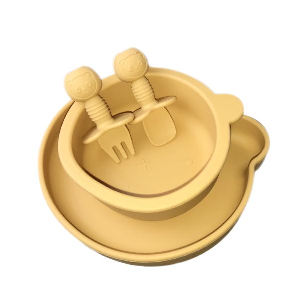 Durable Mini Suction Plate And Bowl Set Silicone Bear Shape For Baby Feeding