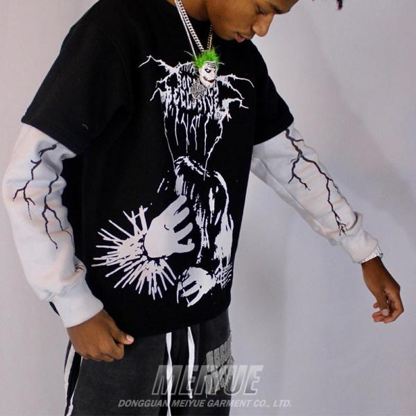Custom Screen Print Logo Double Layer Long Sleeve 100% Cotton Tshirt Workout Streetwear Men Oversized Sweatshirt T Shirt for Men