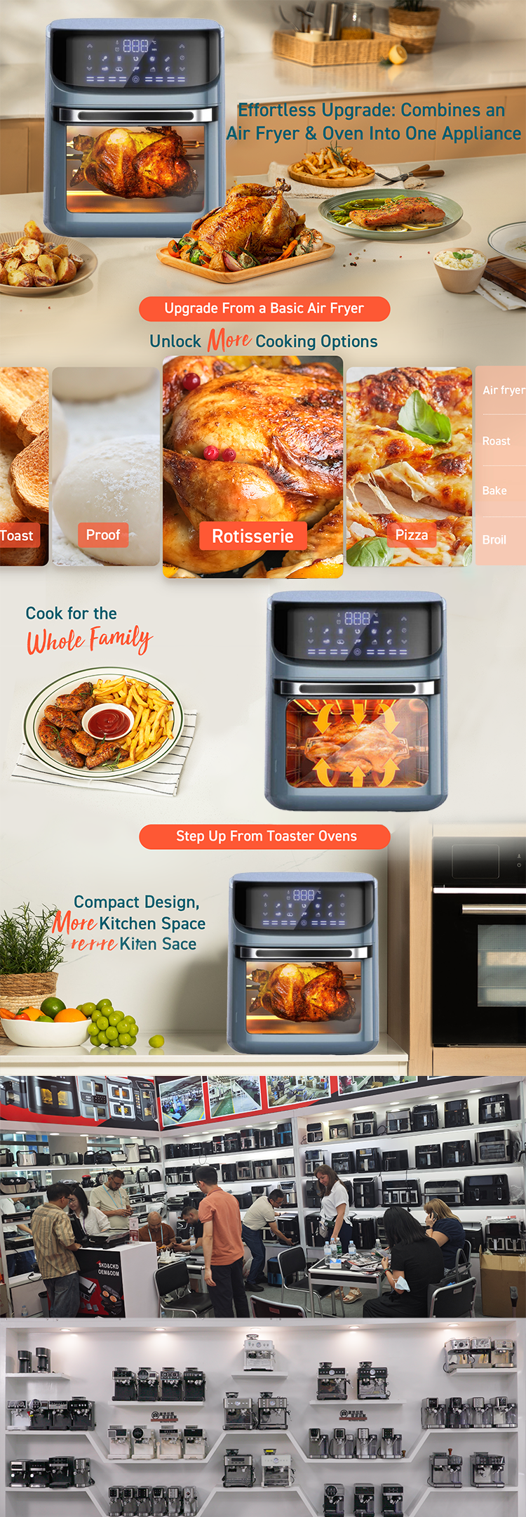 2L Air Fryer Toaster Oven Stainless Steel Small Kitchen Broiler Bake