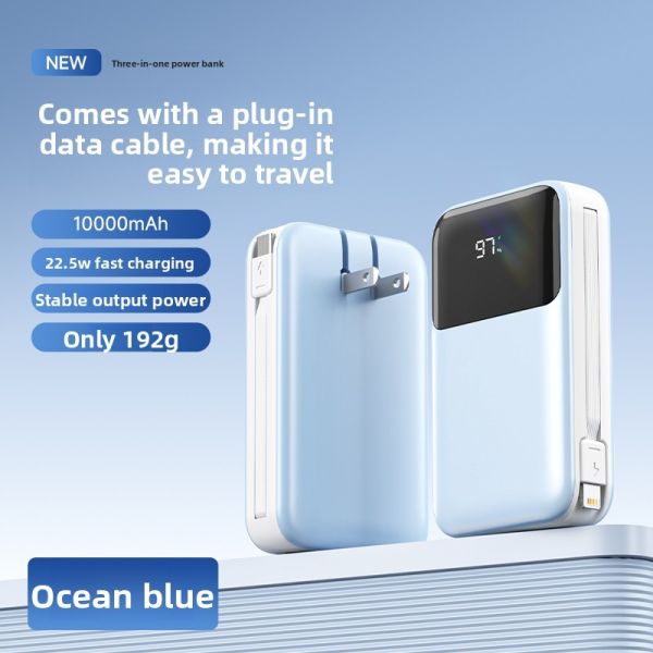 2 In 1 Plug In Power Bank 10000mAh 22.5W Fast Charging With Cables / LED Display