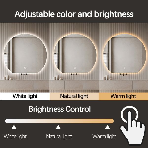 Waterproof Half Circle Backlit Mirror , Modern LED Bathroom Mirror Wall Mounted