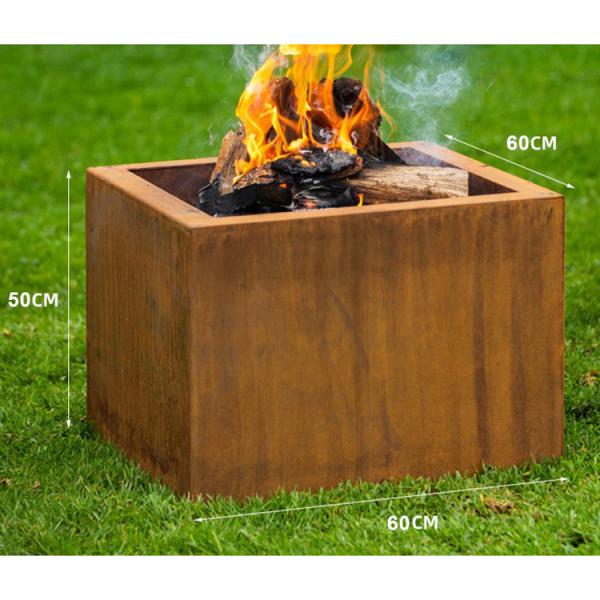 Outdoor Wood Burning Square Metal Fire Pit 600 X 600 X H500mm