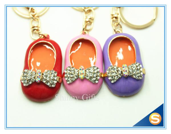 3D Cute Little Shoe Shape Rhinestone Zince Alloy Meta Keychain Rhinestone Bag Purse Key Ring Chain