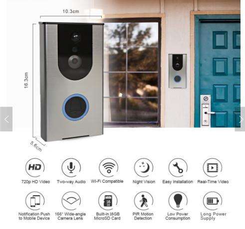 Powered HD WiFi Wireless Video Ring Doorbell 2-way Audio PIR Camera Home Smart Talking Wireless Doorbell with SD Card