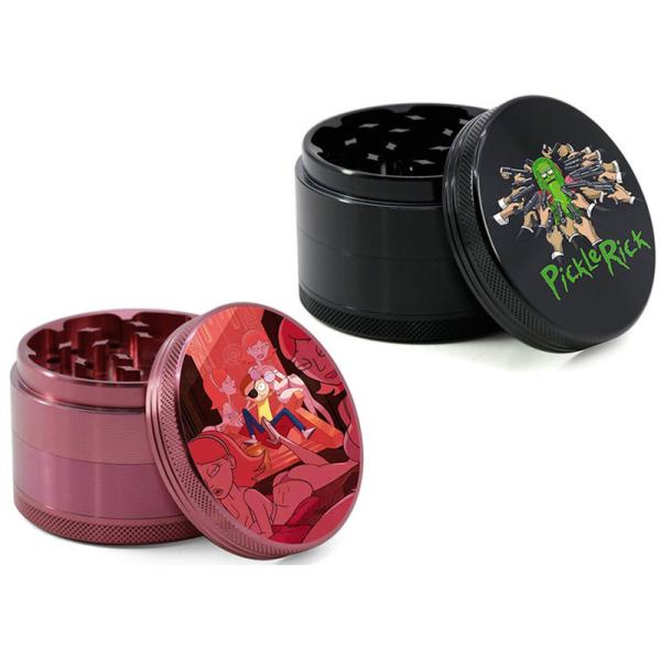 Four Layer Fancy Weed Grinder Aluminum Alloy Cartoon Anime Rick Morty Morty Smoker