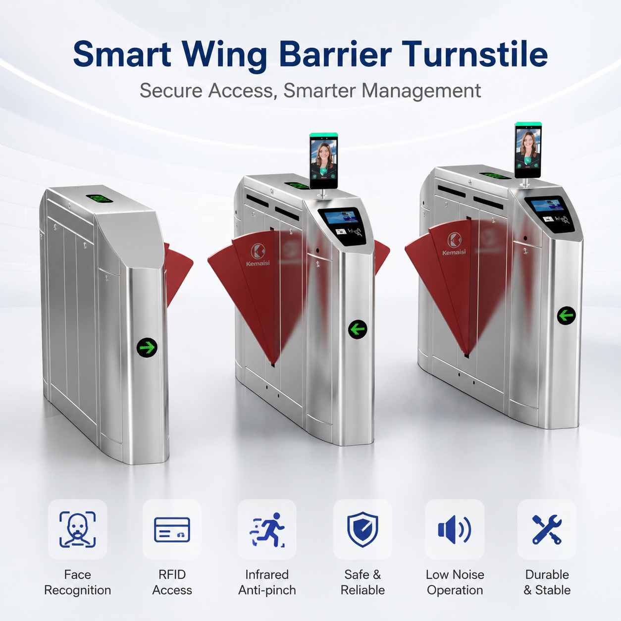 Wing Barrier Turnstile Gate QR Code Recognition Secure Office Building Access Control