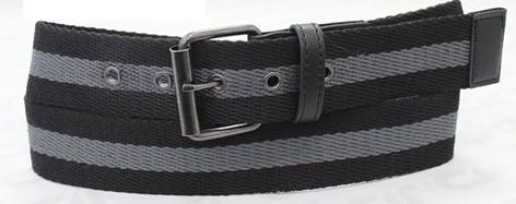 Woven Stripe Tape Red Polyester Webbing Belt Old Silver Roller Buckle Available