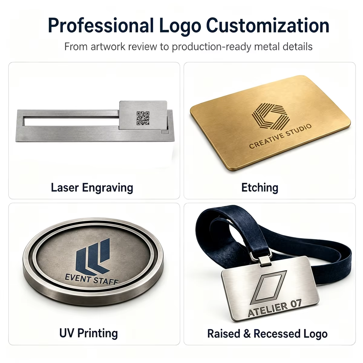 Brushed Stainless Steel Desk Nameplate ID Badge Holder Business Card Set Custom Executive Office Accessories with Logo
