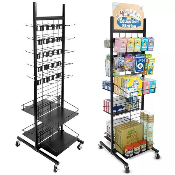 Metal wire hanging rack display with removable adjustable hooks for socks clothes bags retail store car mats display