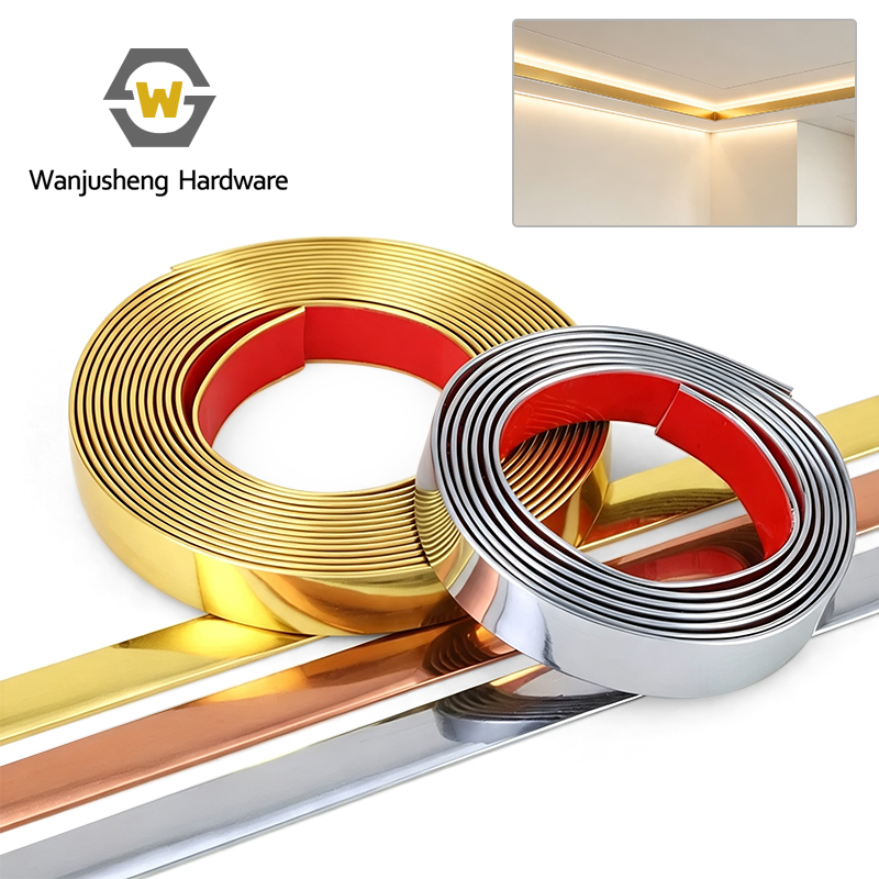 Self-adhesive PVC Flat Straight Strip Gold Plastic Edge Trim Decorative Edge Wrapping Strip for Background Wall