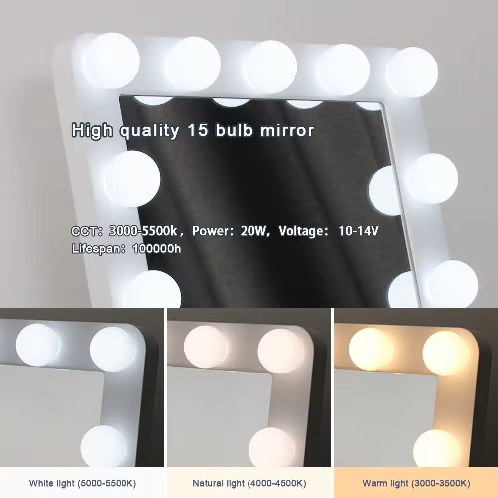 LED Desktop Vanity Mirror for Girls 3 Color Lighting Modes Table Makeup Cosmetic Mirror with Zinc Alloy Light Bulbs