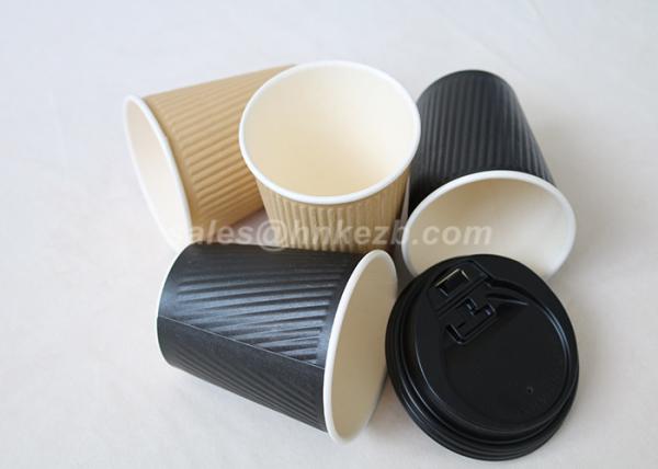 12oz Kraft Insulated Ripple Paper Cups For Drinking with Lids Customized