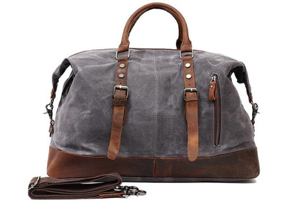 Genuine Leather Oversized Canvas Travel Duffel Bag With Shoulder