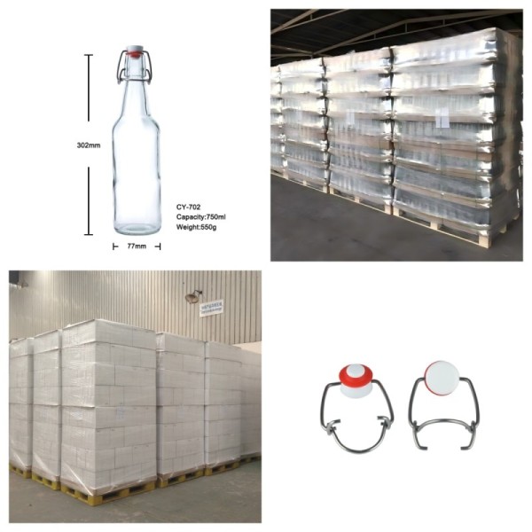 Logo Embossing Beer Glass Bottle 750ml Swing Cap Packaging Container 550g CY-702