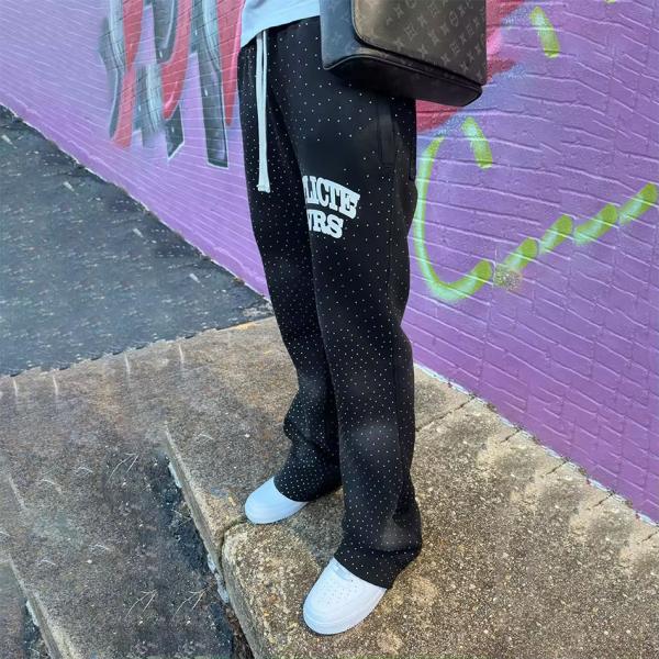 Vêtements de rue en strass sur mesure Pantalon vintage français Terry Flare Sweat Pants Jogger Acide Lavé au soleil Défolié Sweat Pants éclaboussés Hommes
