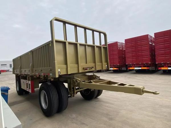 2-Axles Flat Platform flatbed side wall Drawbar Full Trailer With Ladder