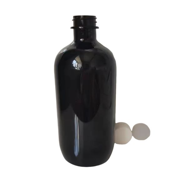 PET Collar Material 28mm 400 Neck Size Empty Black Round PDP Tris Plastic Bottles 500ml 16oz Cough Syrup Containers with Screw Cap