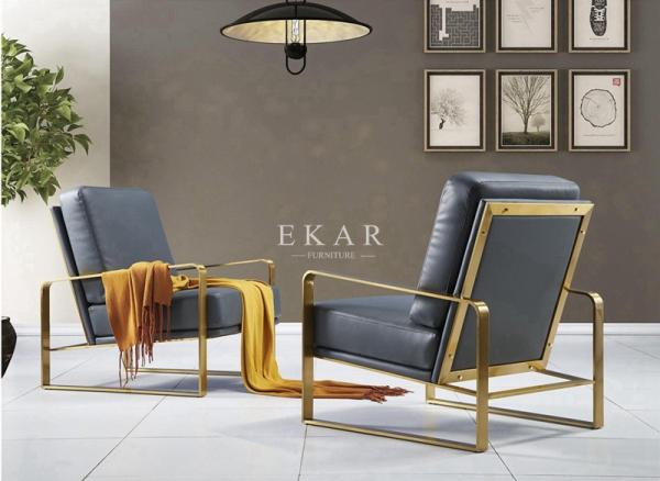 Modern Living Room Leather Leisure Chair Metal Frame Armchair