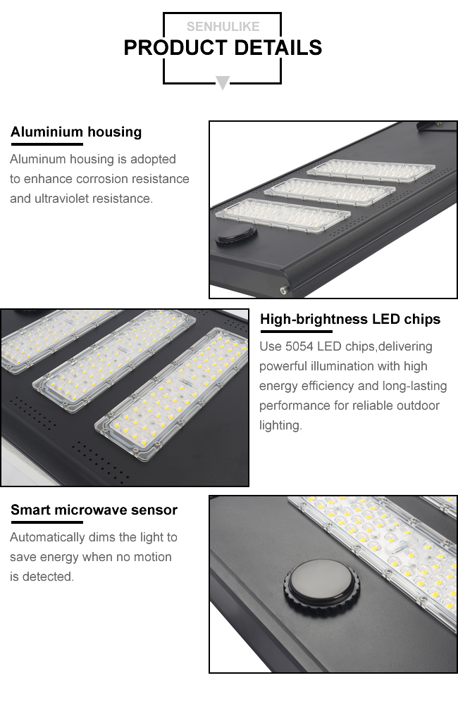 5-Module Solar Street Light 250W Black All-in-One Design 90W Panel IP65 Waterproof Lithium Battery Microwave Radar Sensor