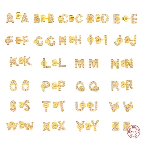Des boucles d'oreilles en argent de la mode en argent sterling A-z Alphabets 18k or plaqué 925 Boucles d'oreilles en argent