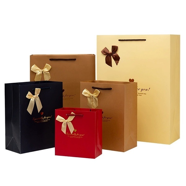Paper Gift Shopping Bags with Satin Ribbon Bow Knot Handles for Luxury Retail