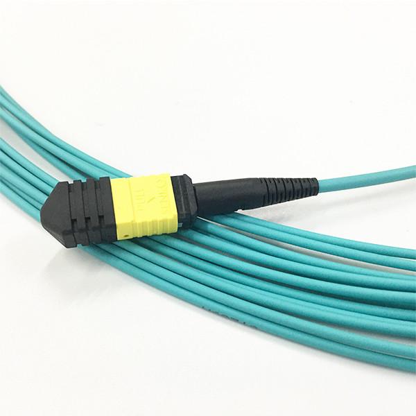 MPO ao polonês material do PC do Aqua OM3-300 do cabo de fibra ótica 3.0mm 12F LSZH da fuga do LC